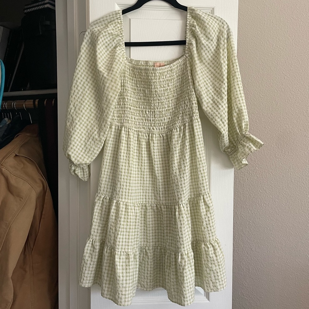 Green Country Gingham Smocked Dress